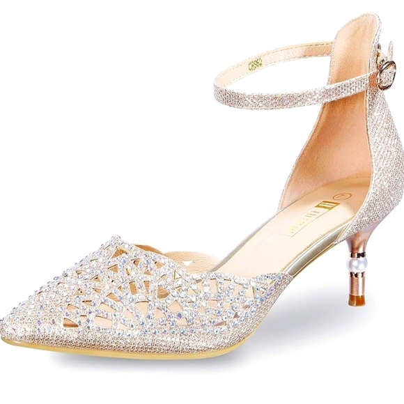 Indifu Shoes - Elegant Silver Heels with Ankle Strap